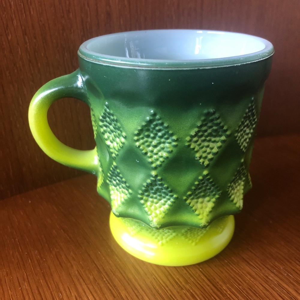 Vintage Fire King Anchor Hocking Green Kimberley Diamond Mug ✨ Vintage Fire King